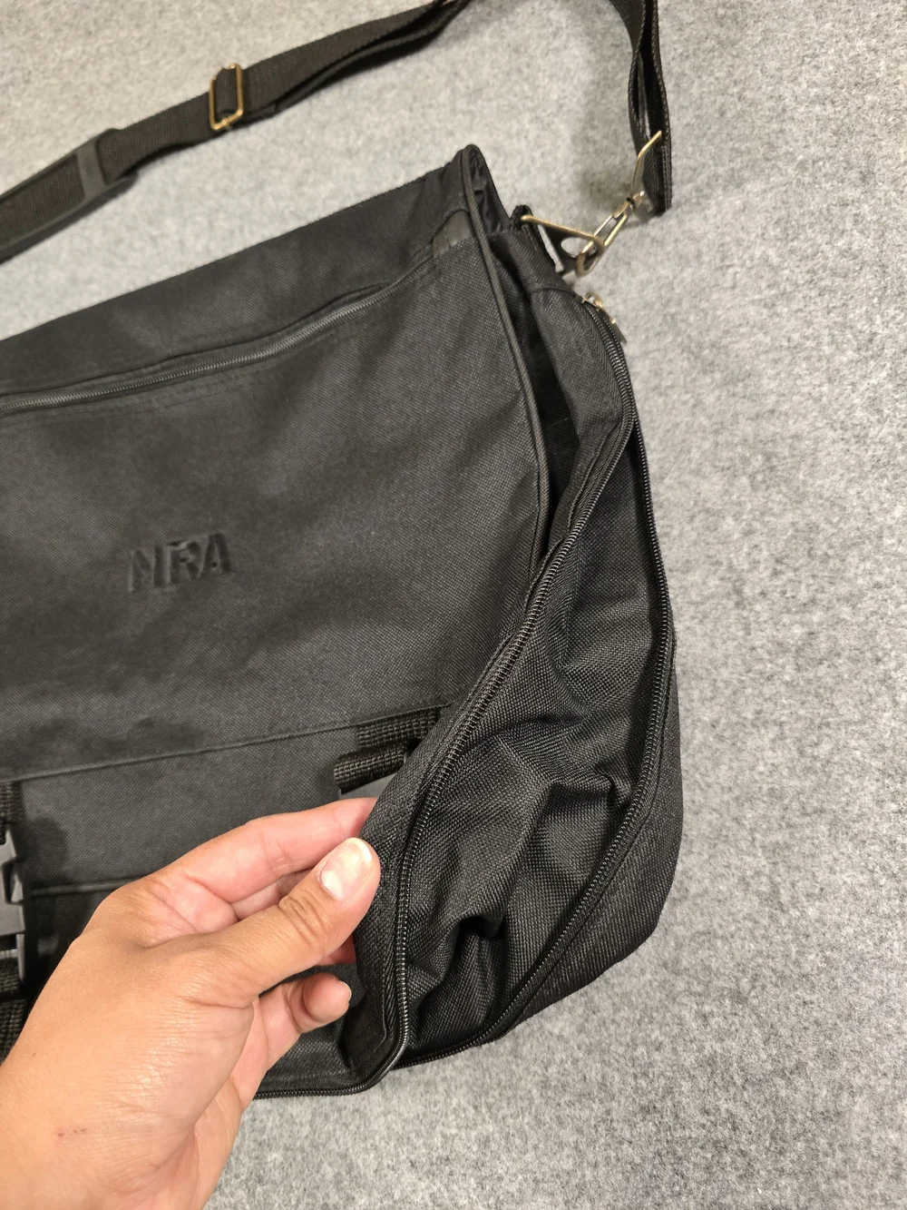LEEDS Messenger Bag Black NRA Logo with Sturdy Adjustable Strap